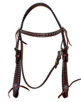 Bar H Equine Western Horse Genuine Leather Hand Tooled Headstall Dark Brown