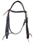 Bar H Equine Western Horse Genuine Leather Hand Tooled Headstall Dark Brown