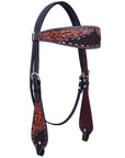 Bar H Equine Horse LeatherLeaf Hand Carved One Ear Headstall Brown