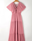 Kelsey Textured Flutter Sleeve Ruffled Maxi Dress