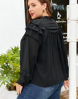Plus Size Ruffle Balloon Sleeve Chiffon Shirt