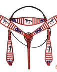 Western Horse Headstall Breast Collar American Leather Hilason US Flag