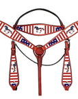 Western Horse Headstall Breast Collar American Leather Hilason US Flag