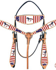 Western Horse Headstall Breast Collar American Leather Hilason US Flag