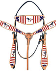 Western Horse Headstall Breast Collar American Leather Hilason US Flag