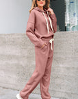 Solid Corduroy Lace Hoodie and Pants Set