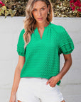 Kalani Textured Puff Short Sleeve Notched V Neck Top
