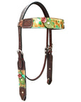 Bar H Equine Premium Hand Tooled Leather Stainless Steel Hardware One Ear Headstall Brown