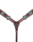 Bar H Equine Genuine Western American Leather Horse Premium Headstall & Breast Collar Set
