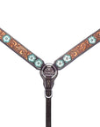Bar H Equine Genuine Western American Leather Horse Premium Headstall & Breast Collar Set
