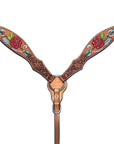 Bar H Equine Western Horse Genuine Leather Floral Design Hand Painted Breast Collar Tan
