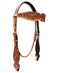 Bar H Equine Genuine Western American Leather Horse Premium Headstall & Breast Collar Set