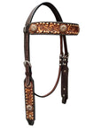 Bar H Equine Genuine Western American Leather Horse Premium Headstall & Breast Collar Set
