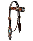 Bar H Equine Genuine Western American Leather Horse Premium Headstall & Breast Collar Set