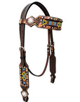 Bar H Equine Genuine Western American Leather Horse Premium Headstall & Breast Collar Set