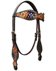 Bar H Equine Western Horse Floral Genuine American Leather Tack Set Brown