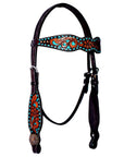 Bar H Equine Genuine Western American Leather Horse Premium Headstall & Breast Collar Set