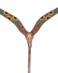 Bar H Equine Genuine Western American Leather Horse Premium Headstall & Breast Collar Set