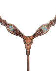 Bar H Equine Genuine Western American Leather Horse Premium Headstall & Breast Collar Set