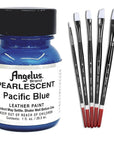 1 Oz Angelus Pearlescent Leather Paint 7 Color Set W/ 5 Pc Brush Set