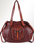 Spaghetti Western Swc126Cg Tote Vintage Handmade Drum Dyed Genuine European Cowhide Leather Women Bag Western Handbag Purse