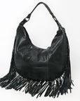 Spaghetti Western Swc127Blk Hobo Vintage Handmade Drum Dyed Genuine European Cowhide Leather Women Bag Western Handbag Purse