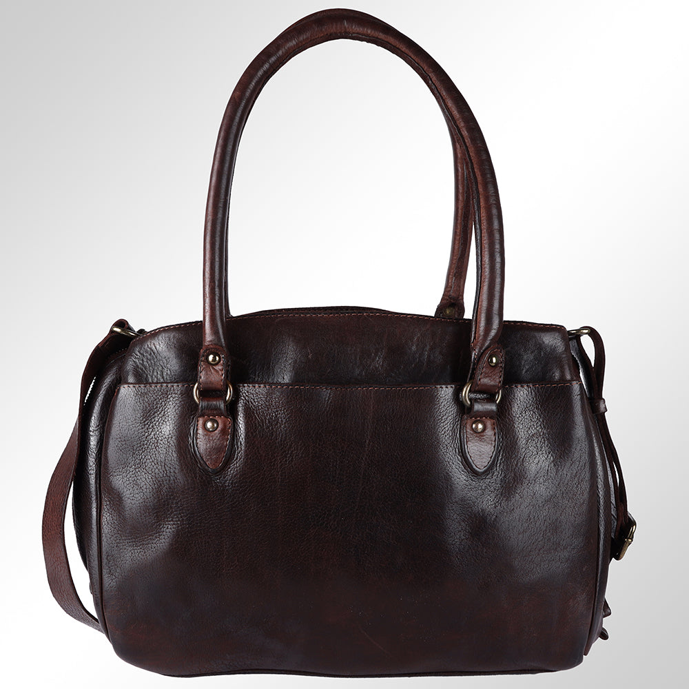 Spaghetti Western Swc131Brn Tote Vintage Handmade Drum Dyed Genuine European Cowhide Leather Women Bag Western Handbag Purse