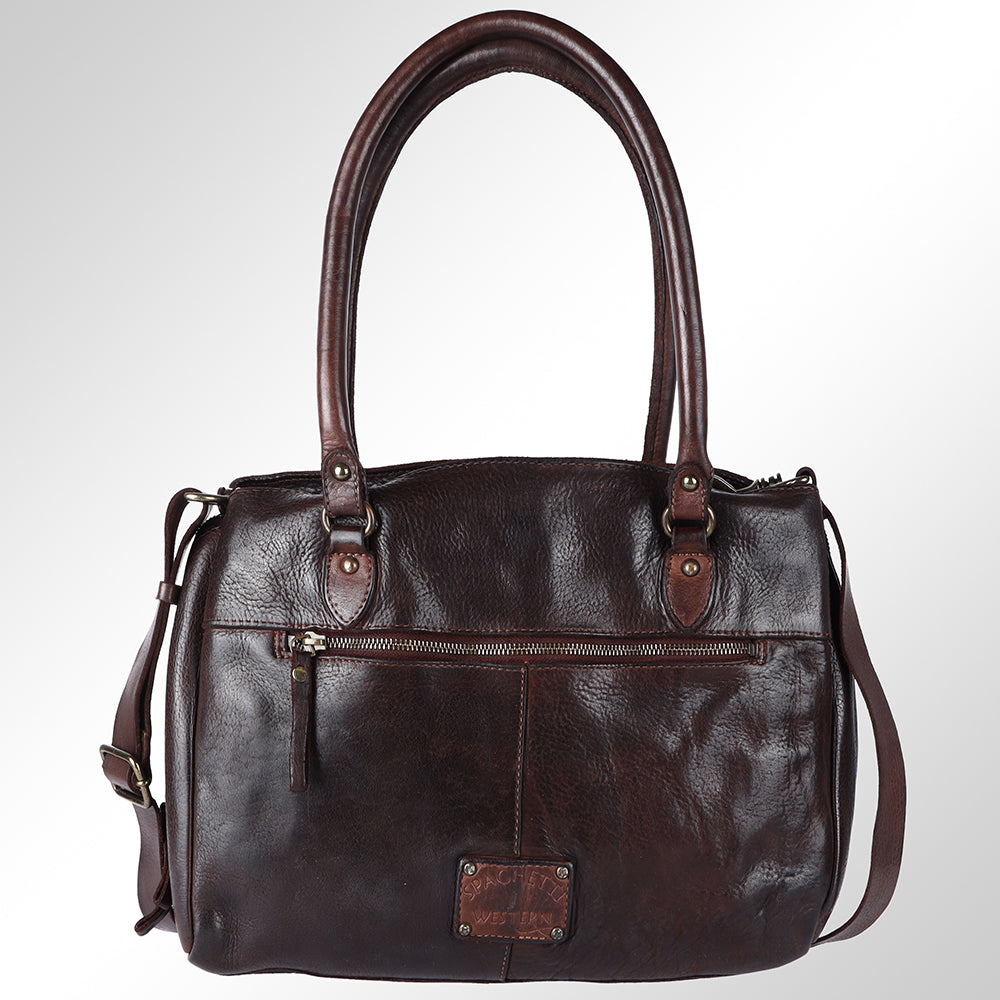 Spaghetti Western Swc131Brn Tote Vintage Handmade Drum Dyed Genuine European Cowhide Leather Women Bag Western Handbag Purse