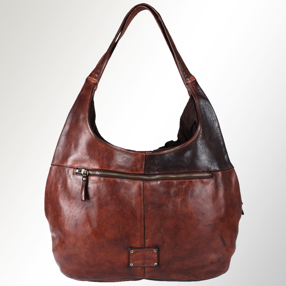 Spaghetti Western Swc184Brn Hobo Vintage Handmade Drum Dyed Genuine European Cowhide Leather Women Bag Western Handbag Purse