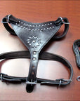 Medium Leather Dog Harness Black Genuine With Leash Hilason