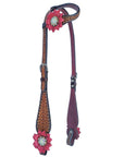 Bar H Equine Daisy Nash Floral Hand Tooled Horse Western Leather One Ear Headstall Brown