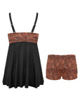 Tooled Leather Print Swim Dress & Shorts Set