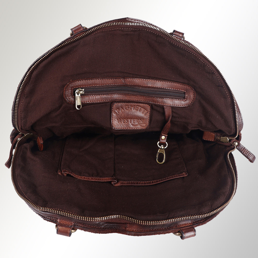 Spaghetti Western Swc130Brn Tote Vintage Handmade Drum Dyed Genuine European Cowhide Leather Women Bag Western Handbag Purse