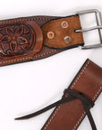Comfytack Horse Saddle Flank Cinch Girth Handtooled Leather W/ Billets Brown