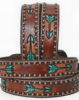 BAR H EQUINE Austin Arrow Spotted Hand Painted Western Leather Men And Women Belt Brown