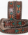 BAR H EQUINE Austin Arrow Spotted Hand Painted Western Leather Men And Women Belt Brown