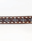 BAR H EQUINE Genuine White Flower Hand Painted Western Leather Men And Women Belt Dark Brown