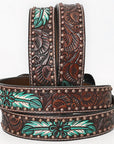 BAR H EQUINE Natural Floral Hand Painted Western Fashion Premium Leather Men And Women Belt Brown