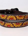 BAR H EQUINE Sunflower Floral Hand Painted Western Leather Men And Women Belt Brown