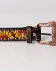 BAR H EQUINE Sunflower Floral Hand Painted Western Leather Men And Women Belt Brown