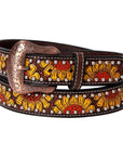 BAR H EQUINE Sunflower Floral Hand Painted Western Leather Men And Women Belt Brown