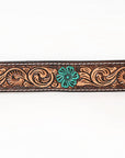 BAR H EQUINE Turquoise Flower Hand Painted Western Leather Men And Women Belt Brown