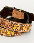BAR H EQUINE Daffodil Floral Hand Painted Western Fashion Premium Leather Men And Women Belt Tan