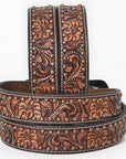 BAR H EQUINE Floral Genuine Hand Tooled Western Fashion Premium Leather Men And Women Belt Brown