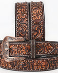 BAR H EQUINE Floral Genuine Hand Tooled Western Fashion Premium Leather Men And Women Belt Brown