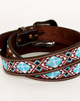 BAR H EQUINE Genuine Beaded Floral Hand Tooled Western Leather Men And Women Belt