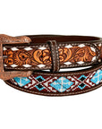 BAR H EQUINE Genuine Beaded Floral Hand Tooled Western Leather Men And Women Belt
