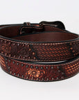 BAR H EQUINE Floral Basket Hand Tooled Western Leather Men And Women Belt Brown