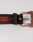 BAR H EQUINE Floral Basket Hand Tooled Western Leather Men And Women Belt Brown