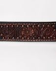BAR H EQUINE Floral Basket Hand Tooled Western Leather Men And Women Belt Brown